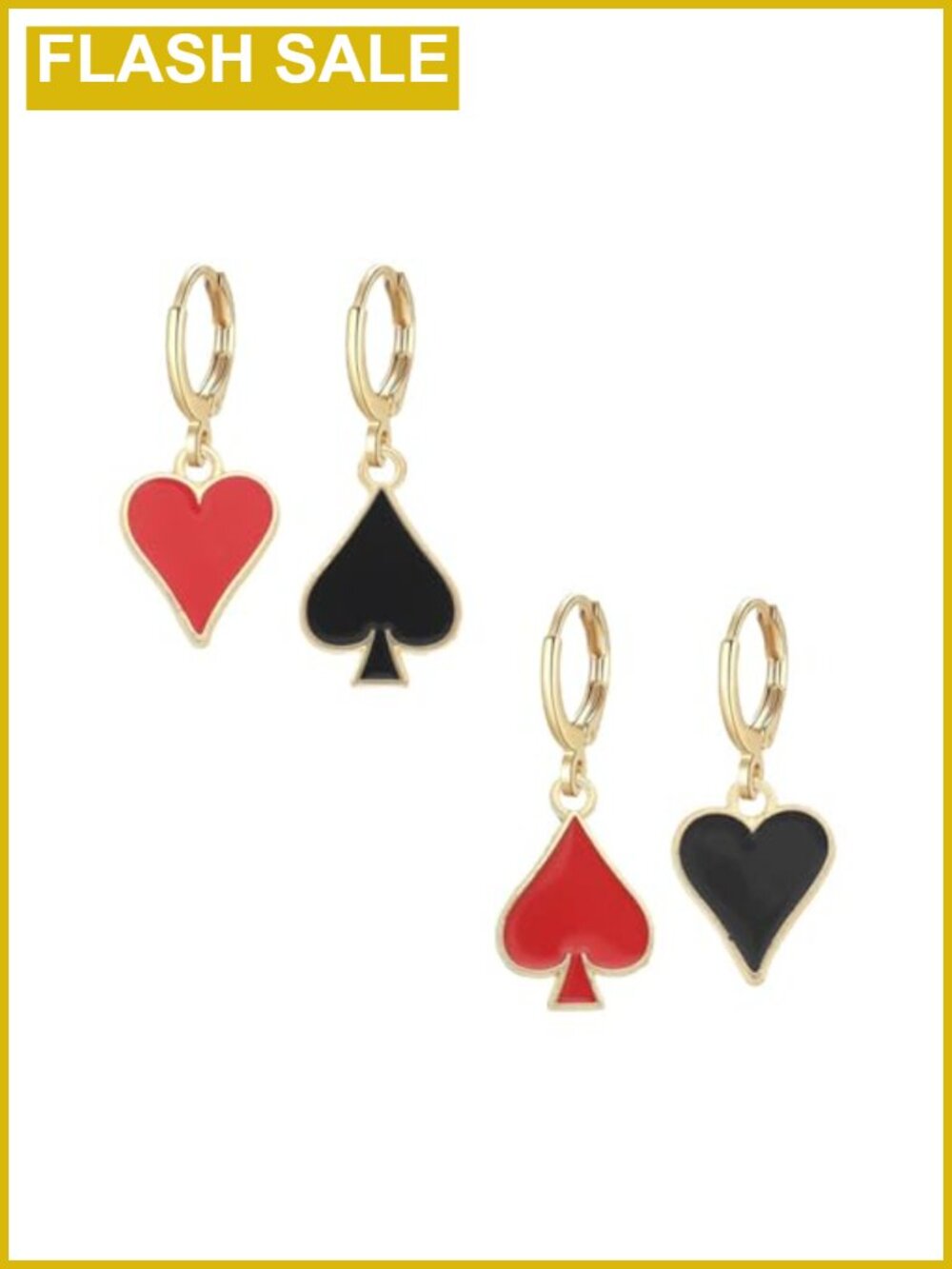 Asymmetric Queen of Hearts Poker Card Earrings for Women Costume Jewelry